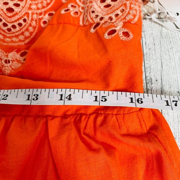 Coco Jaimeson Babydoll Eyelet Mini Dress Size XL Orange Coastal Off Shoulders - Picture 14 of 16